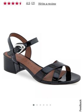 AEROSOLES Black Patent Low Block Heel Sandal with Buckle Detail